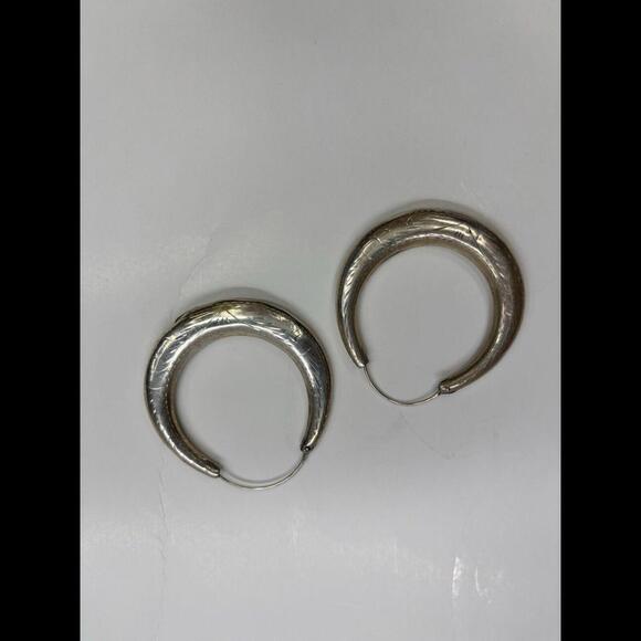 Large Hollow 925 Silver Hoop Earrings - Picture 1 of 8